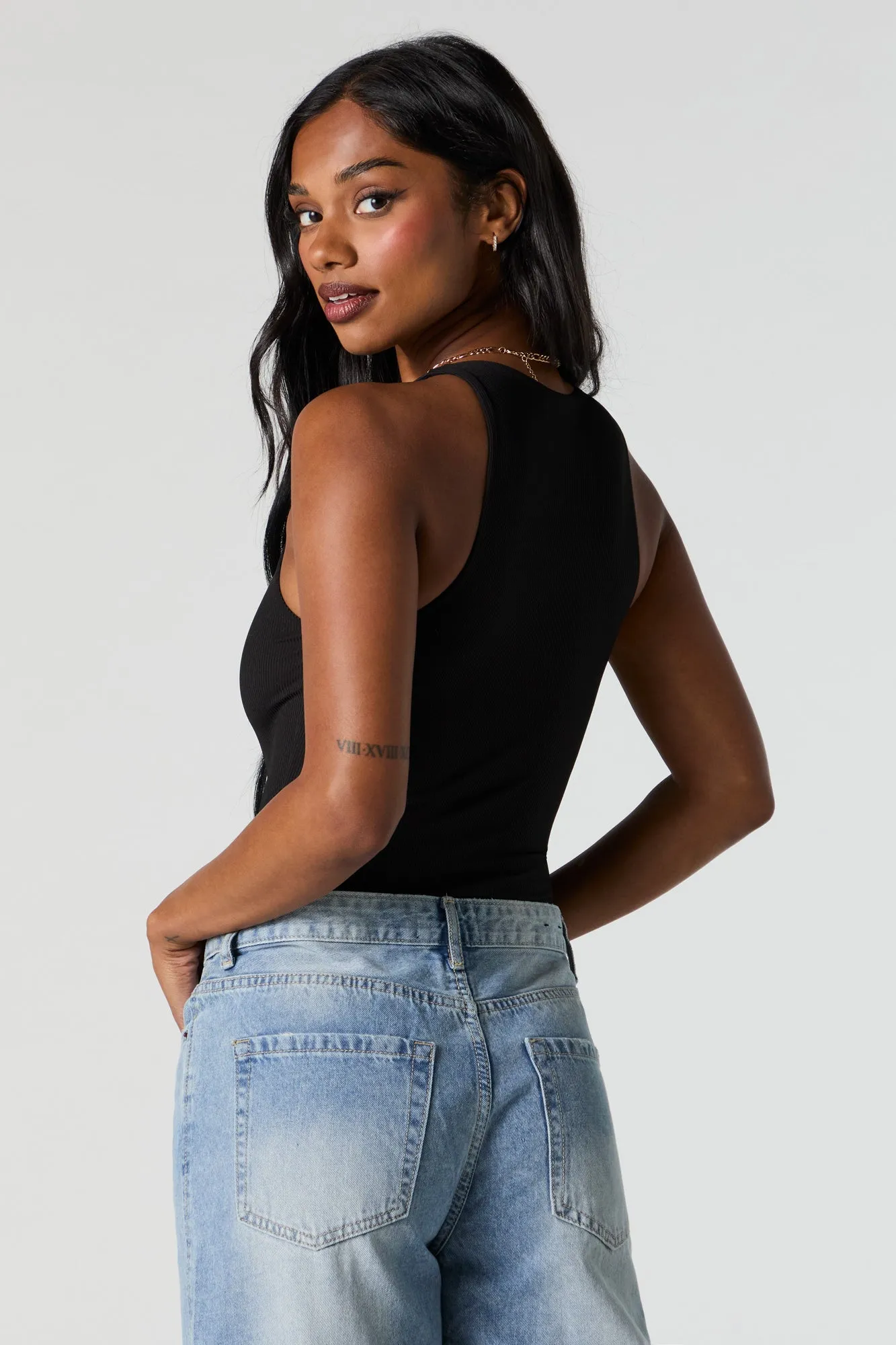 Contour Ribbed High Neck Tank Bodysuit sold by Urban Planet product image thumbnail 4