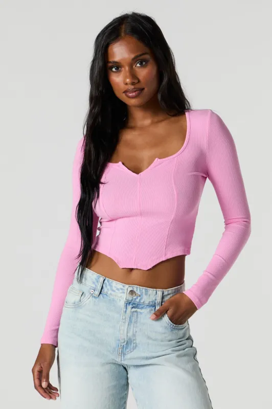 Ribbed Corset Long Sleeve Top sold by Urban Planet