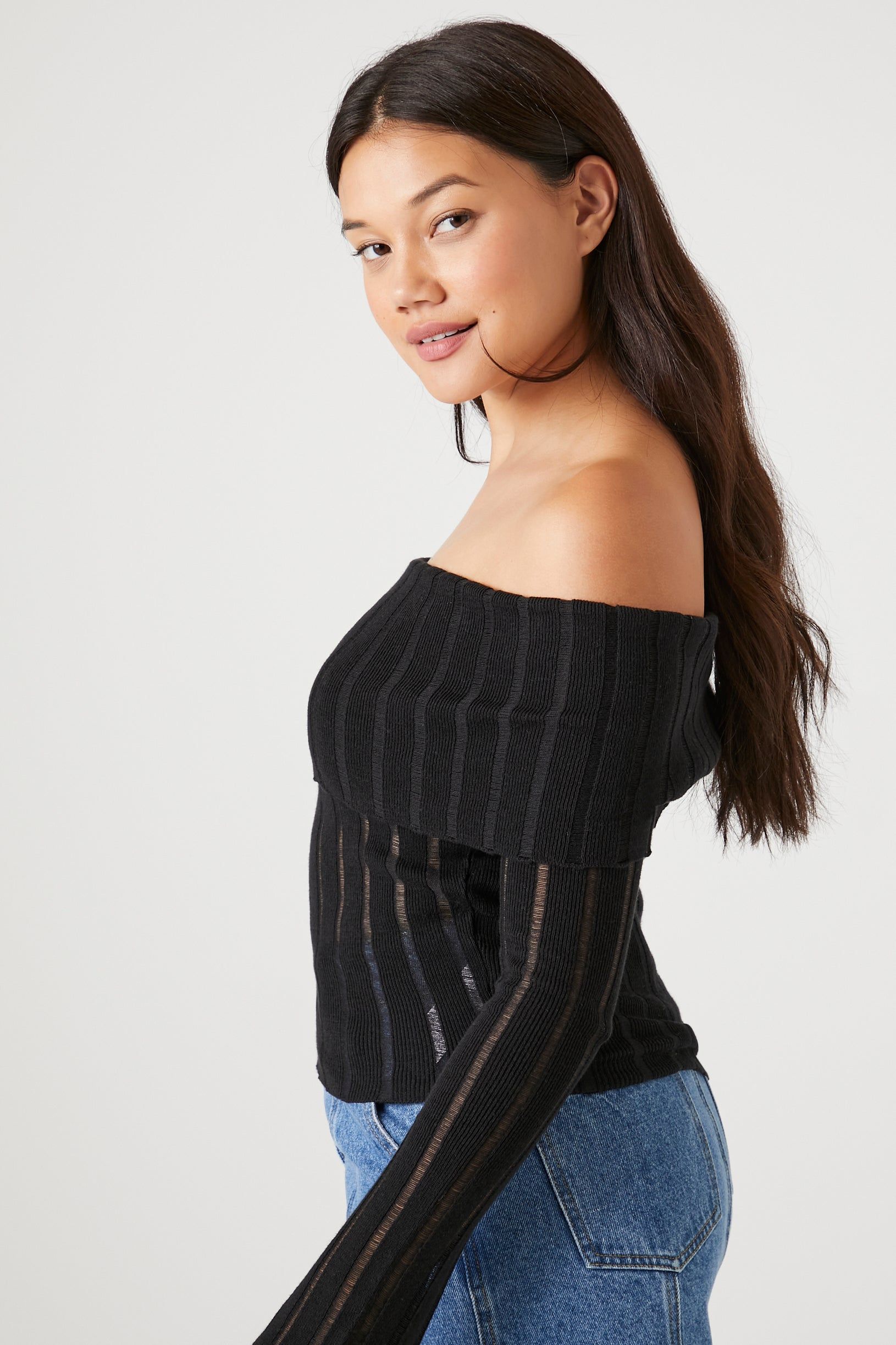 Haut en tricot côtelé à épaules dénudées sold by Urban Planet product image thumbnail 3