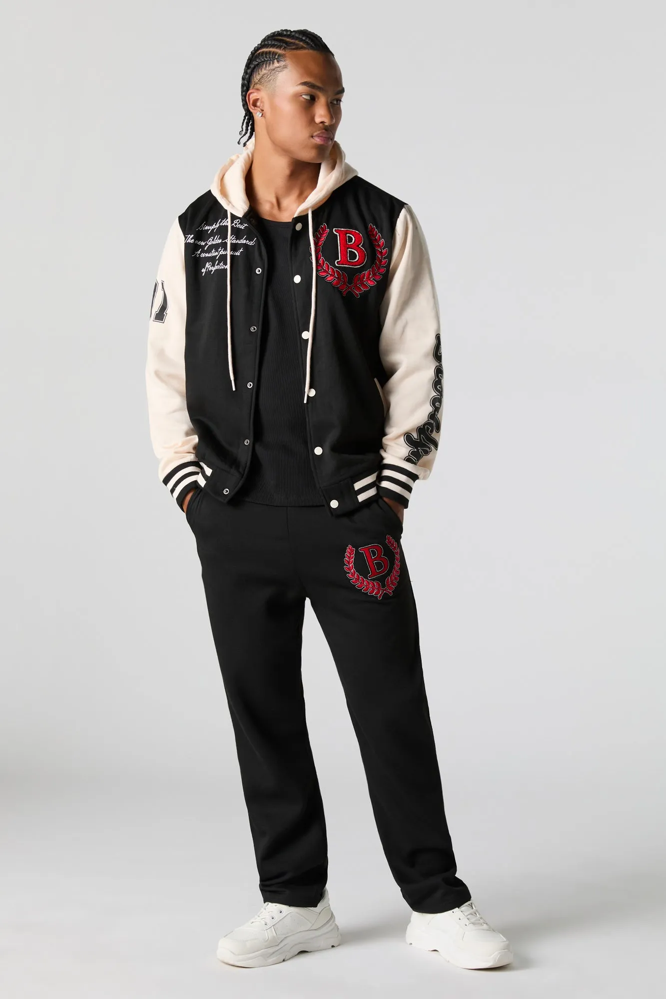 B Embroidered Fleece Varsity Jacket sold by Urban Planet product image thumbnail 3