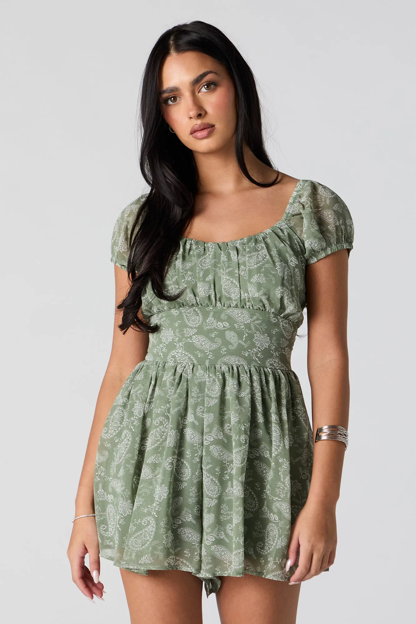 Paisley Print Chiffon Milkmaid Romper sold by Urban Planet