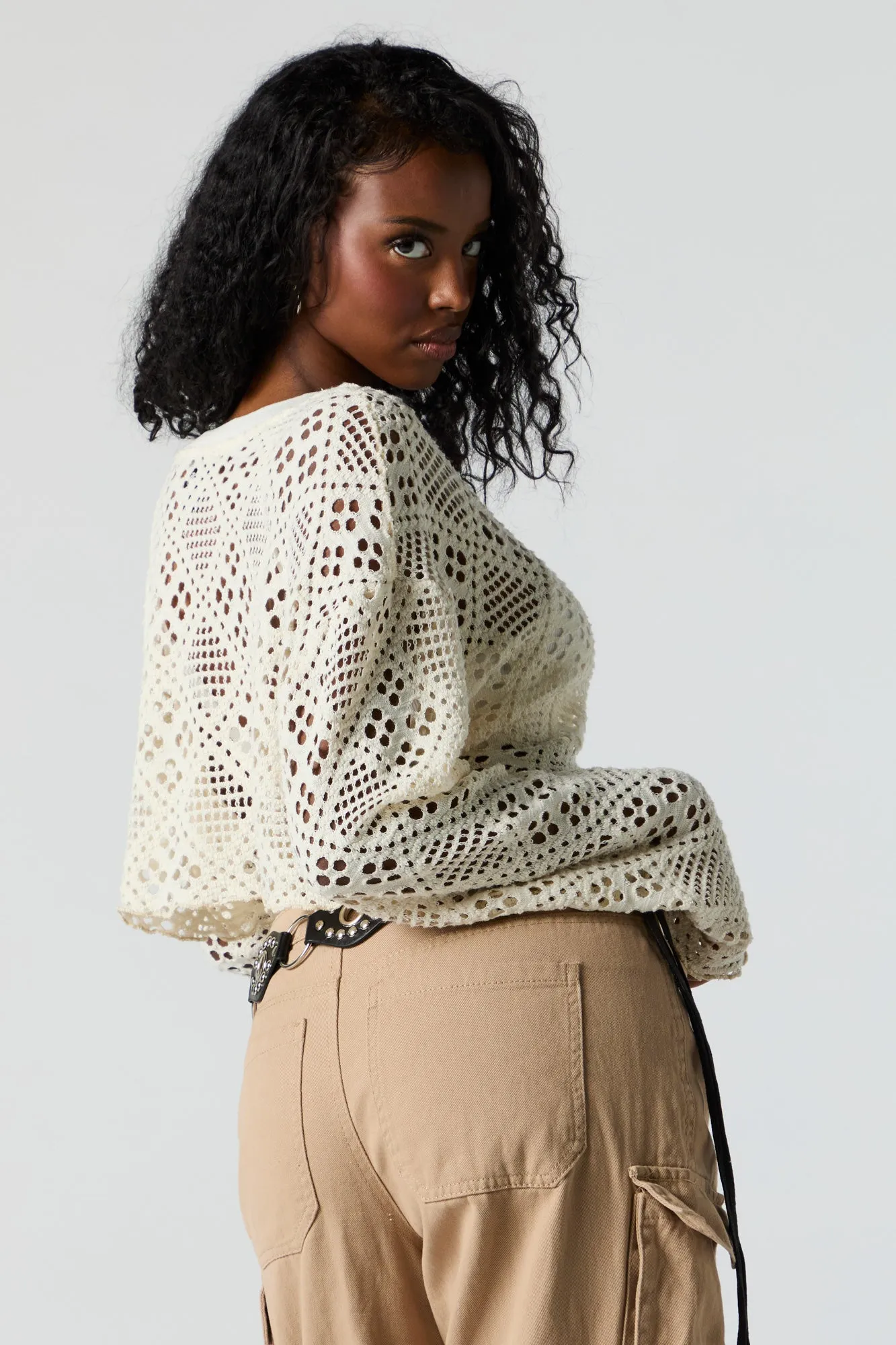 Crochet Cropped Long Sleeve Top sold by Urban Planet product image thumbnail 3