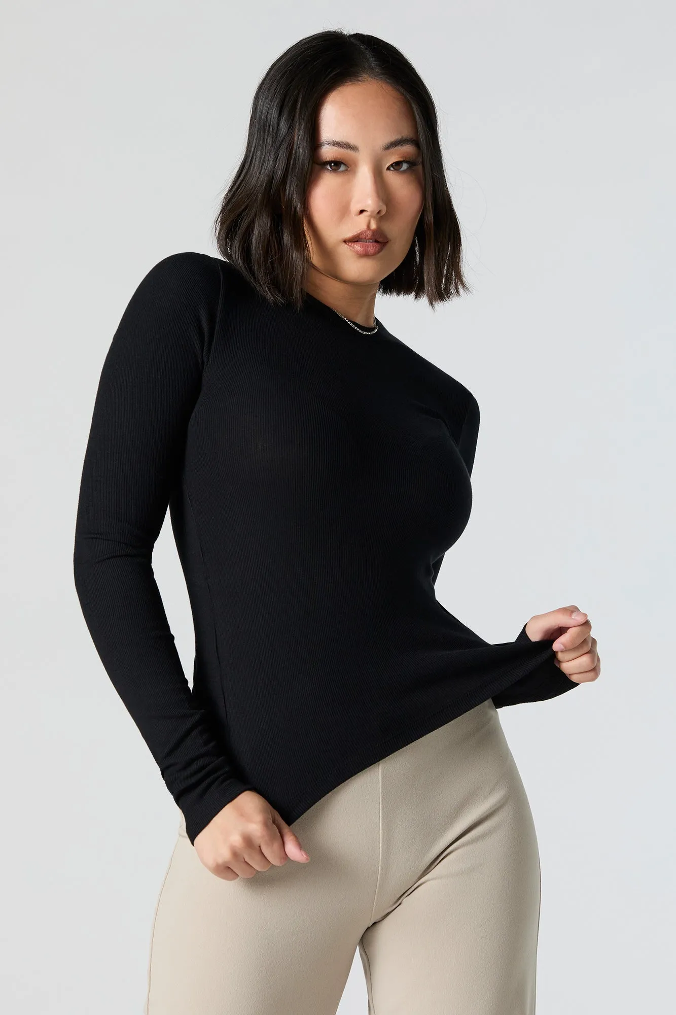 Ribbed Knit Long Sleeve Top sold by Urban Planet product image thumbnail 4