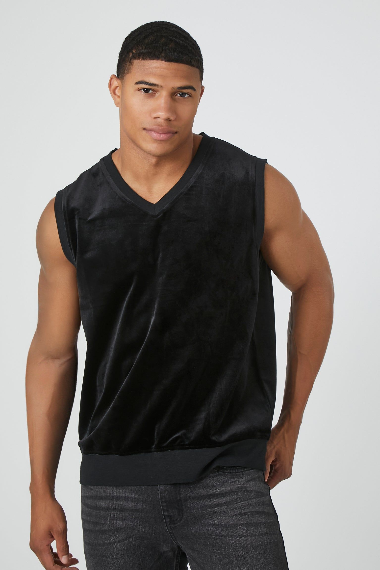 Velour V-Neck Vest sold by Urban Planet