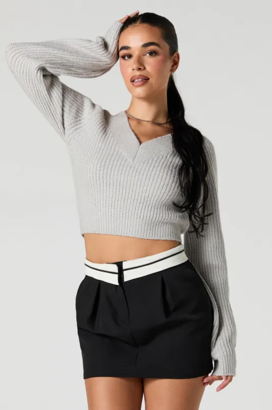 Chandail en tricot côtelé court avec encolure en V sold by Urban Planet