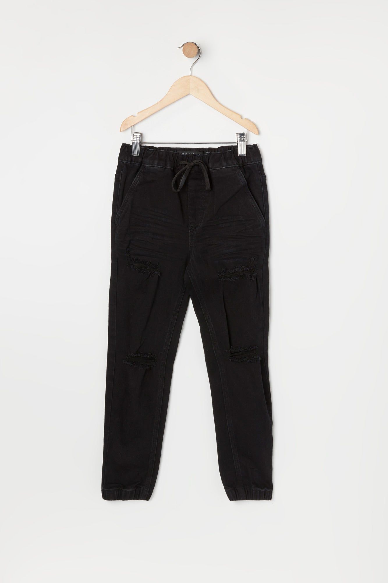 Boys Black Wash Distressed Denim Jogger sold by Urban Planet