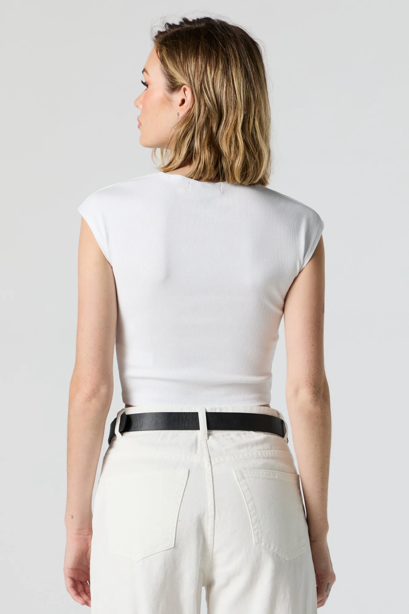Haut côtelé court à mancherons blanc sold by Urban Planet product image thumbnail 2