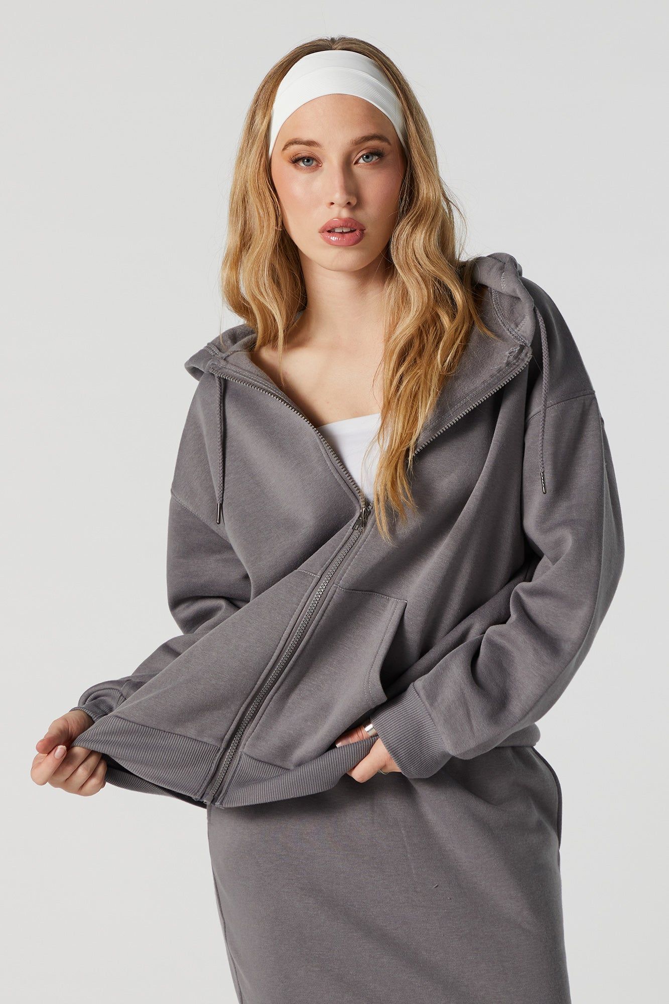 Oversized Fleece Zip-Up Hoodie sold by Urban Planet product image thumbnail 4