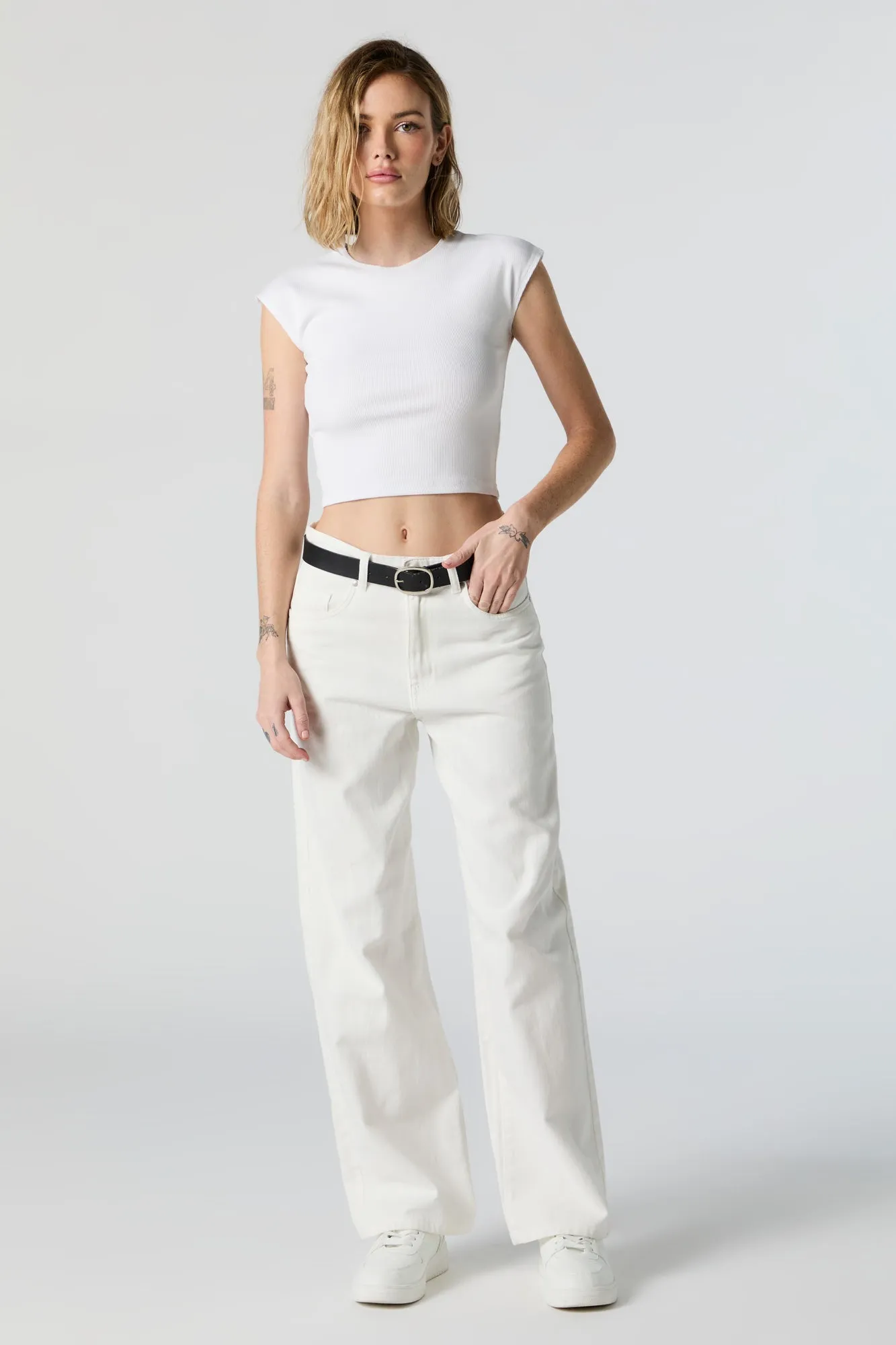 Haut côtelé court à mancherons blanc sold by Urban Planet product image thumbnail 3