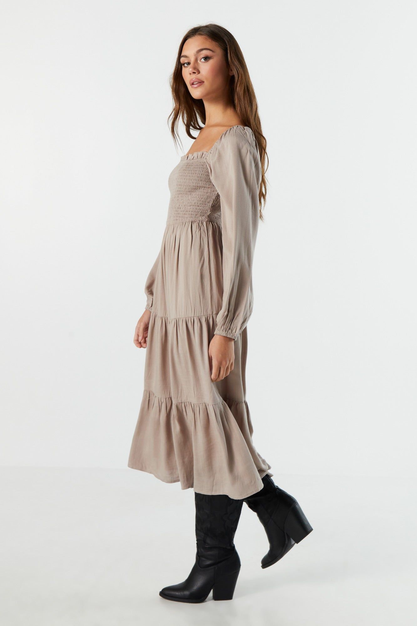Smocked Long Sleeve Midi Dress sold by Urban Planet product image thumbnail 3