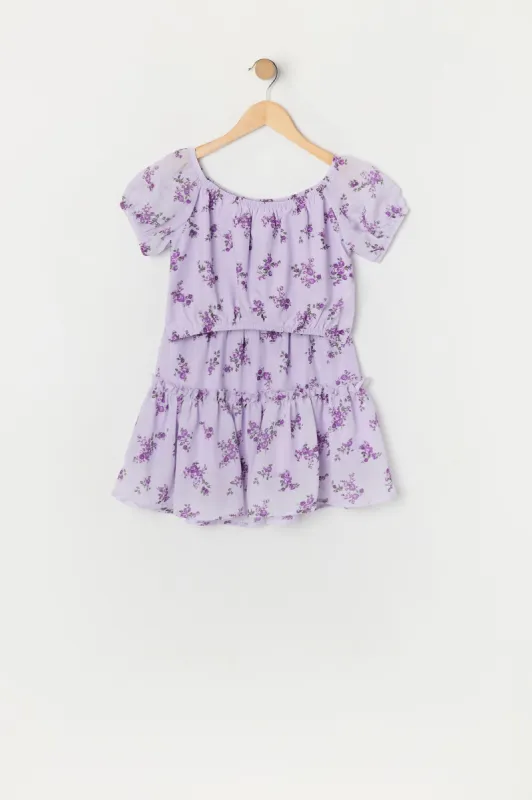 Girls Purple Floral Print Top and Skirt 2 Piece Set sold by Urban Planet