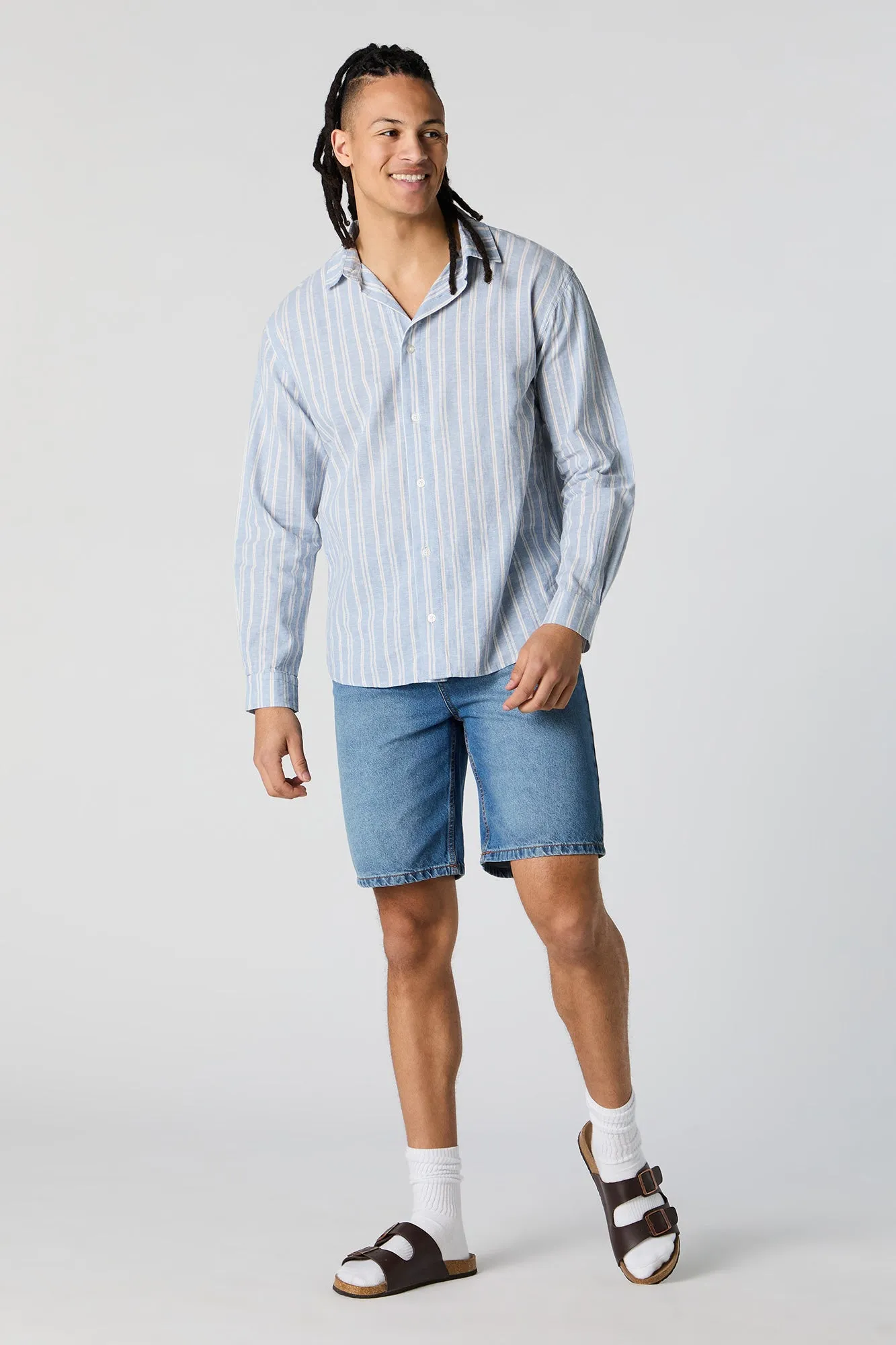 Haut boutonné en lin rayé sold by Urban Planet product image thumbnail 3