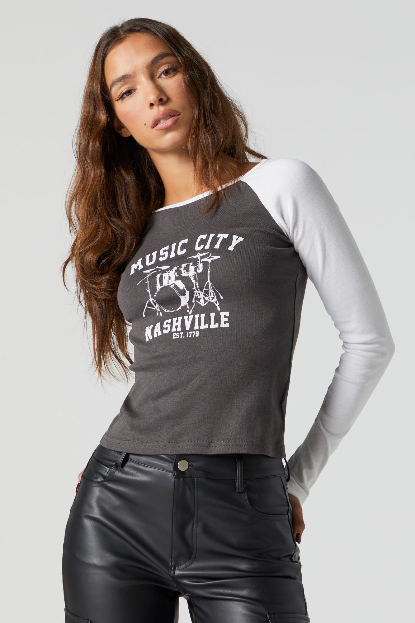 Music City Nashville Graphic Raglan Long Sleeve Top sold by Urban Planet