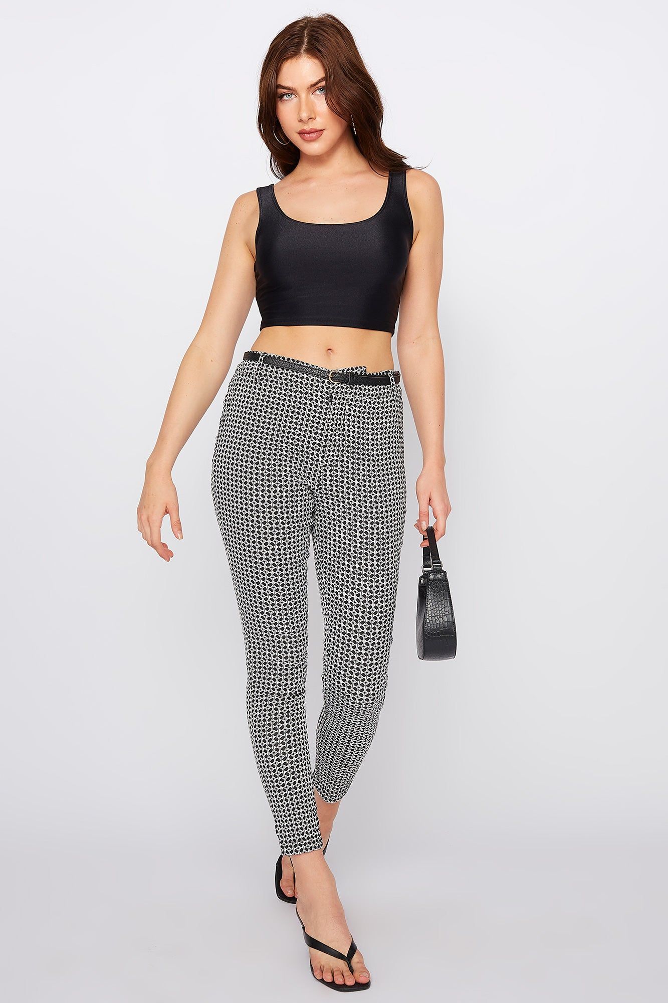 Printed High-Rise Self Belted Skinny Pant sold by Urban Planet