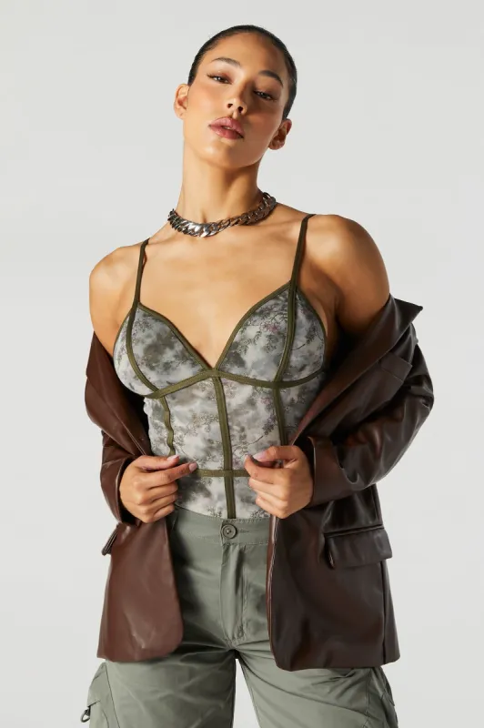 Floral Mesh V-Neck Bodysuit sold by Urban Planet