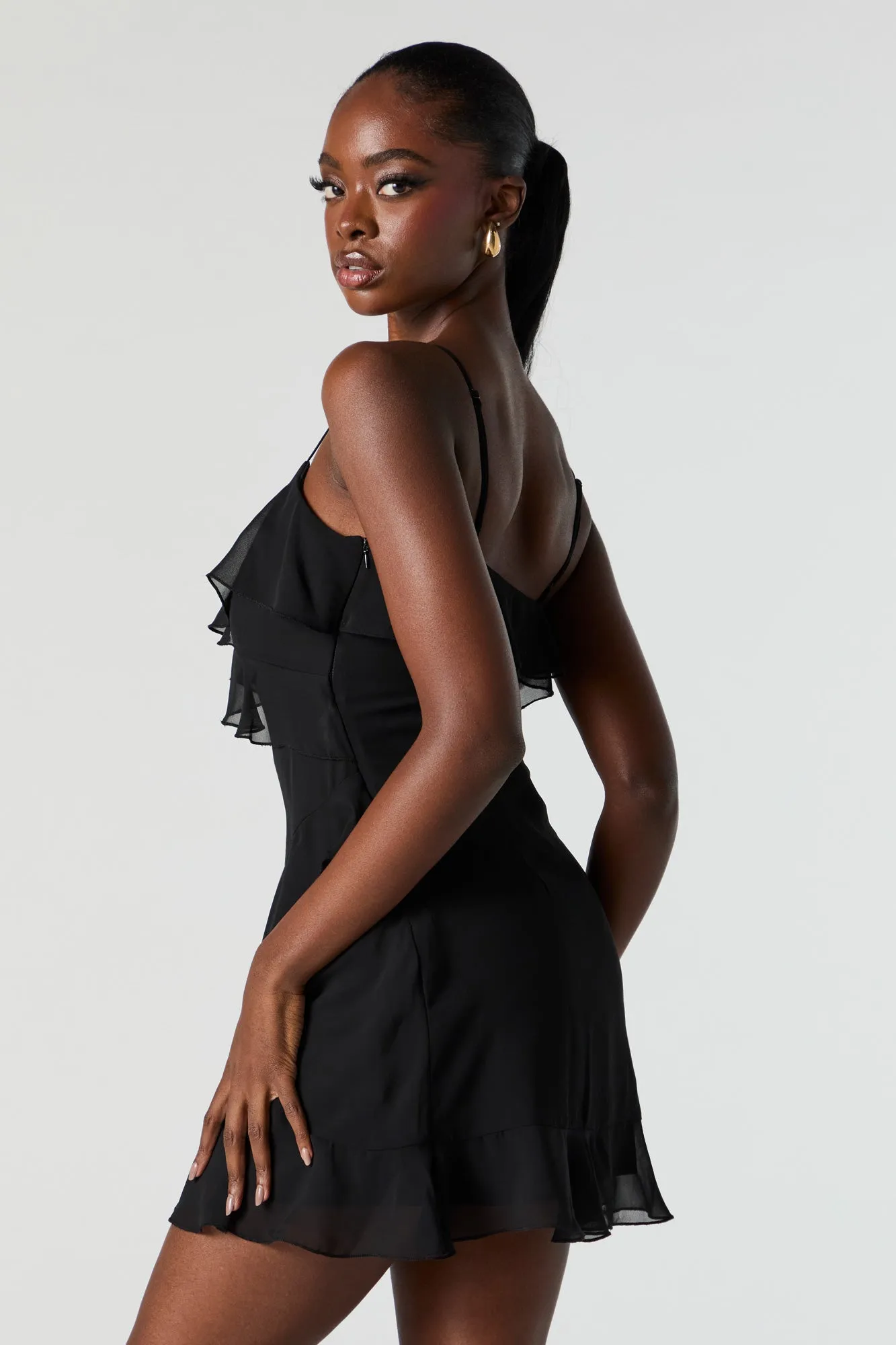 Chiffon V-Neck Ruffle Mini Dress sold by Urban Planet product image thumbnail 2