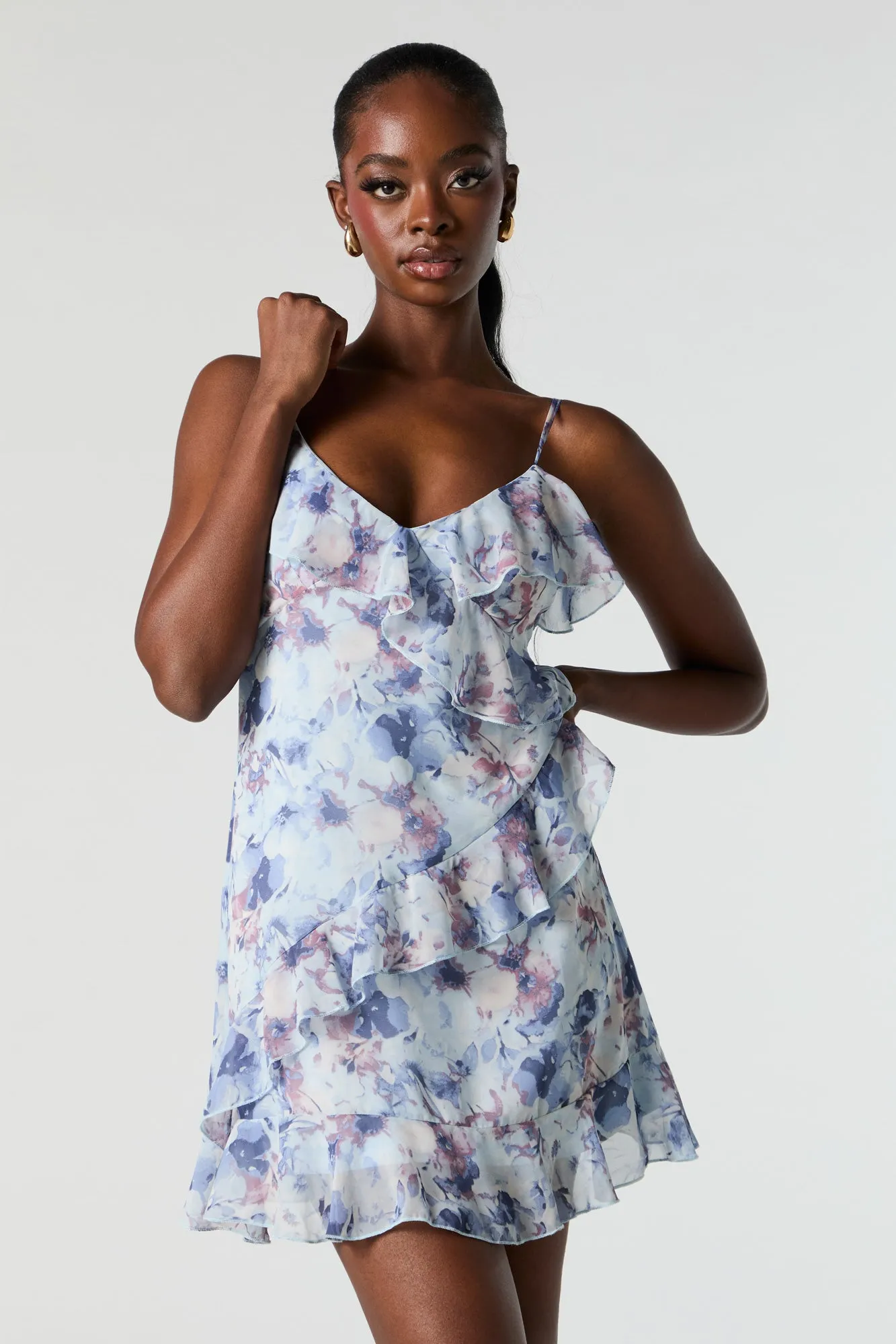 Chiffon V-Neck Ruffle Mini Dress sold by Urban Planet product image thumbnail 4