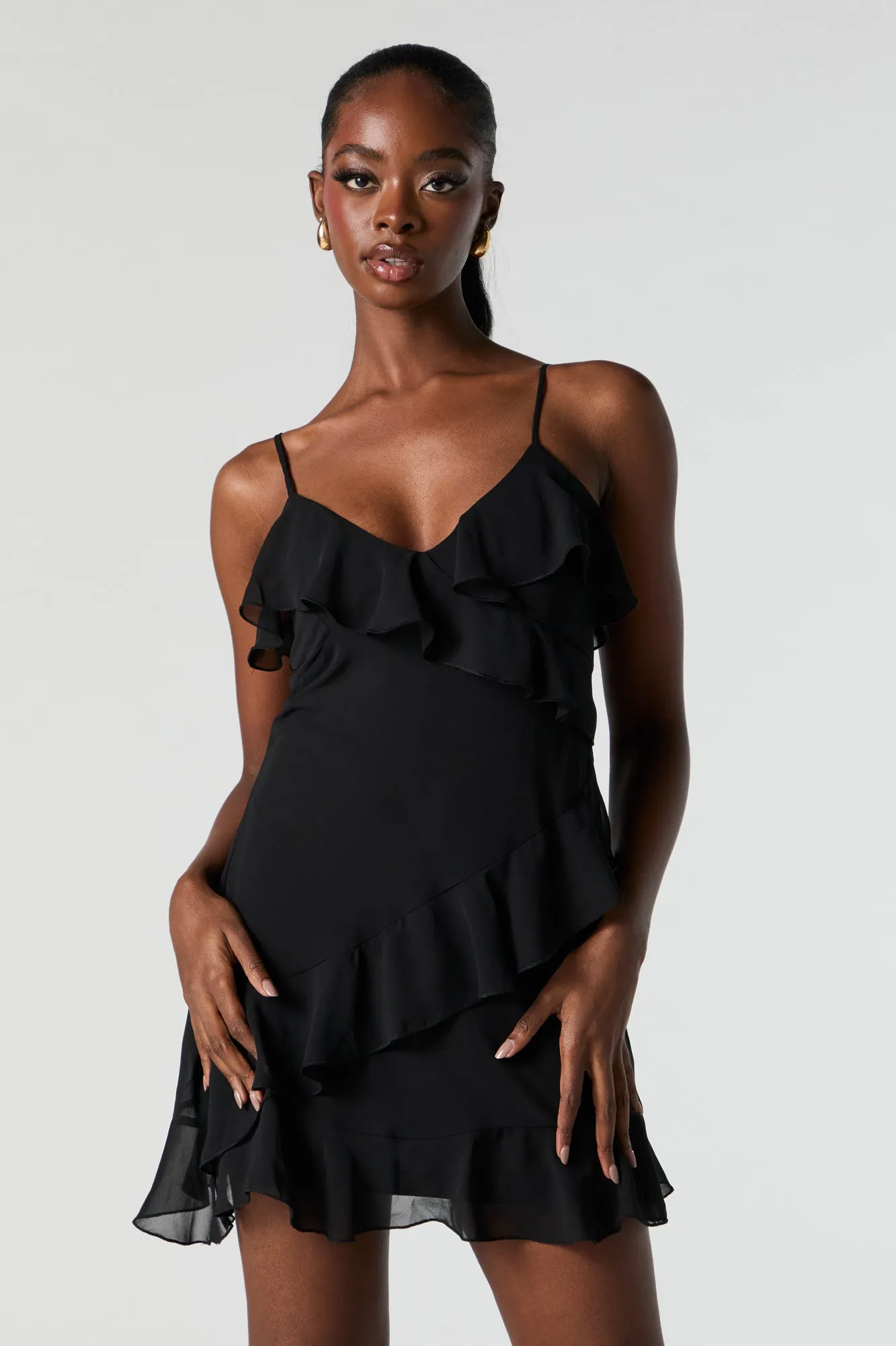 Chiffon V-Neck Ruffle Mini Dress sold by Urban Planet
