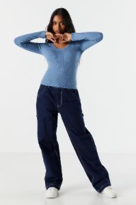 Basic Ribbed V-Neck Long Sleeve Top sold by Urban Planet