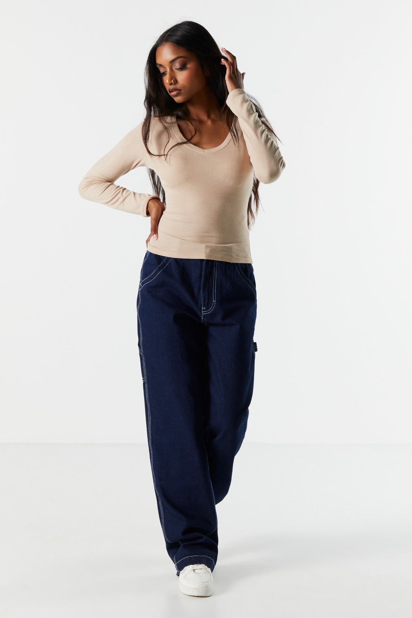 Basic Ribbed V-Neck Long Sleeve Top sold by Urban Planet product image thumbnail 15