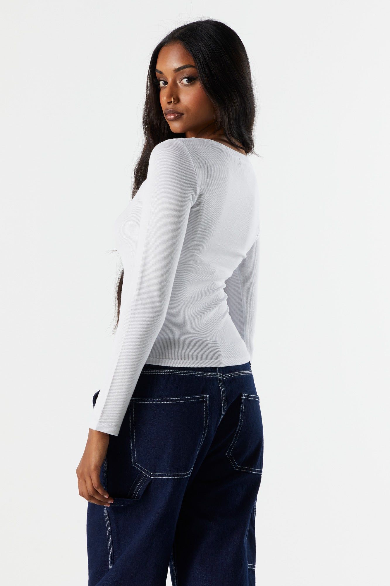 Basic Ribbed V-Neck Long Sleeve Top sold by Urban Planet product image thumbnail 11