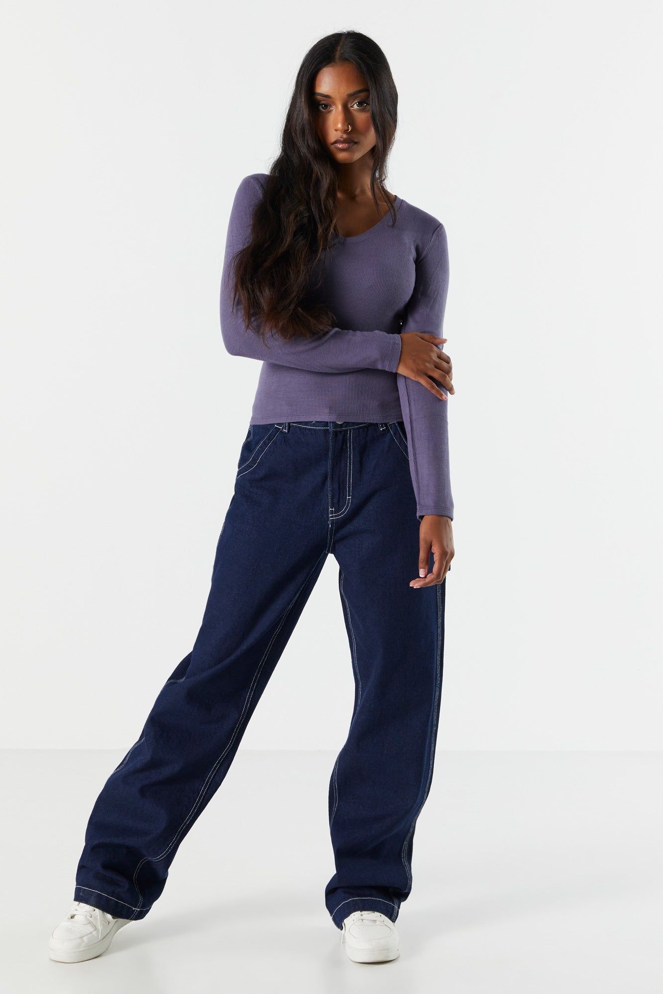 Basic Ribbed V-Neck Long Sleeve Top sold by Urban Planet product image thumbnail 18