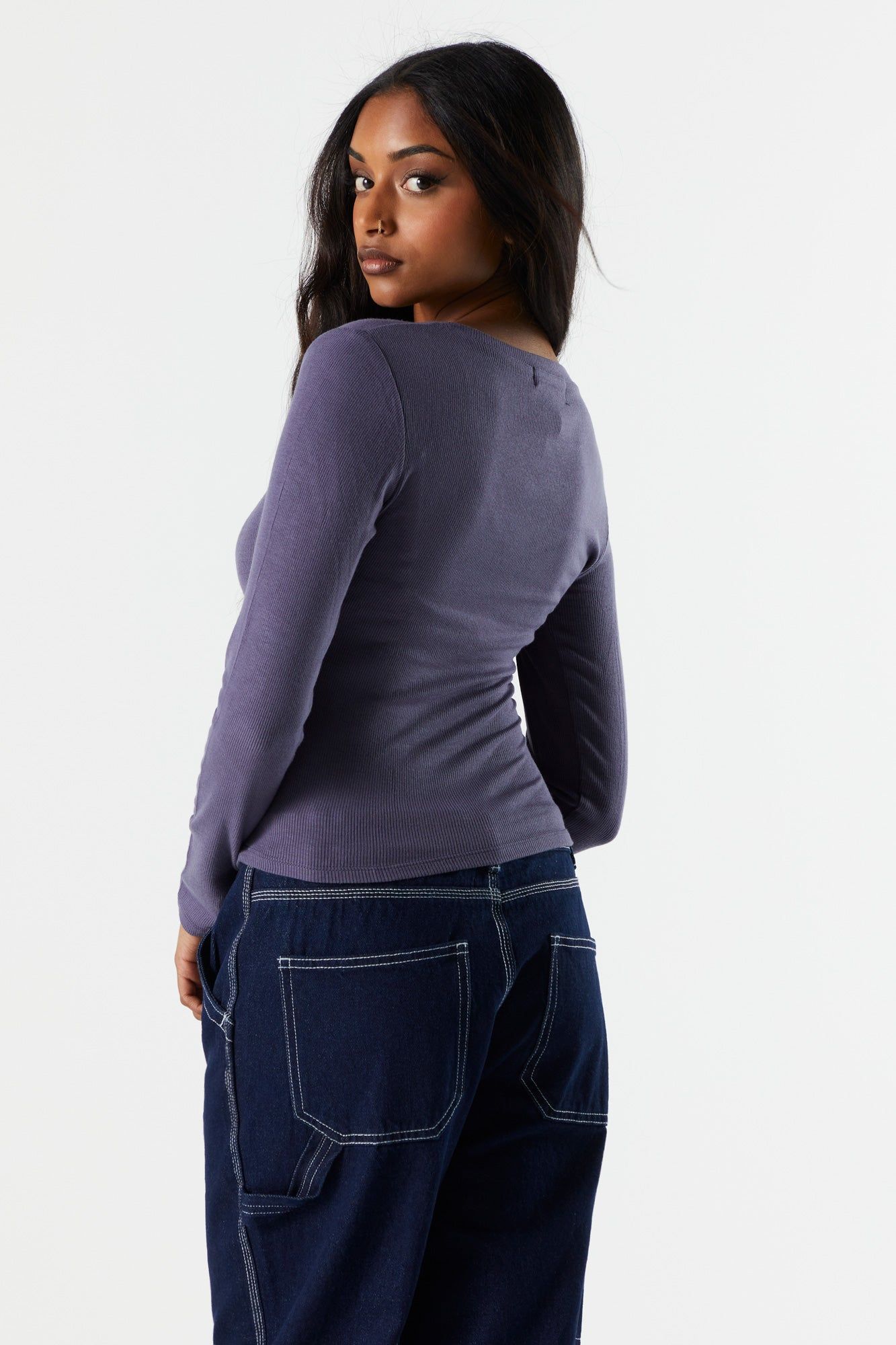 Basic Ribbed V-Neck Long Sleeve Top sold by Urban Planet product image thumbnail 17