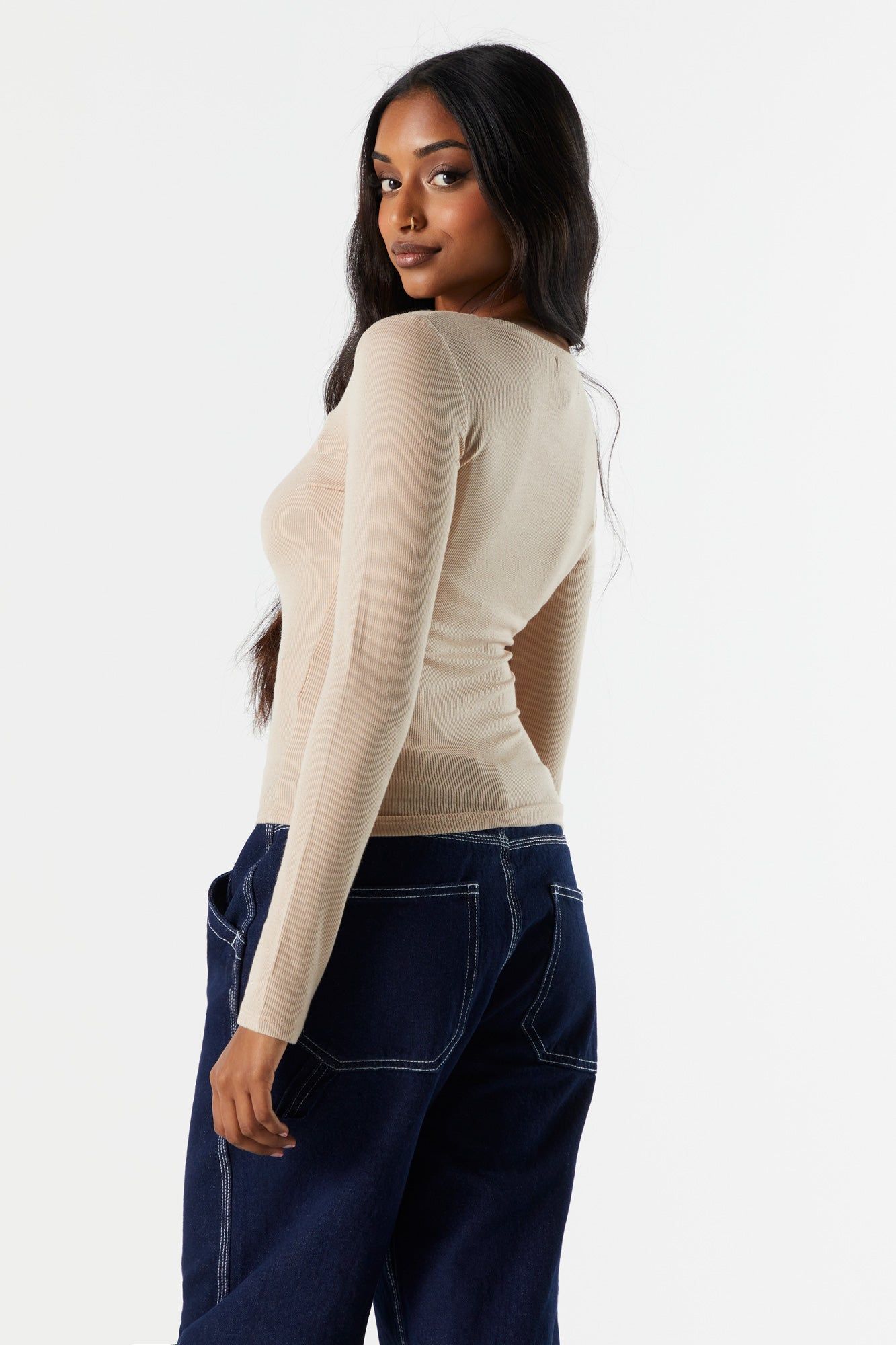 Basic Ribbed V-Neck Long Sleeve Top sold by Urban Planet product image thumbnail 14