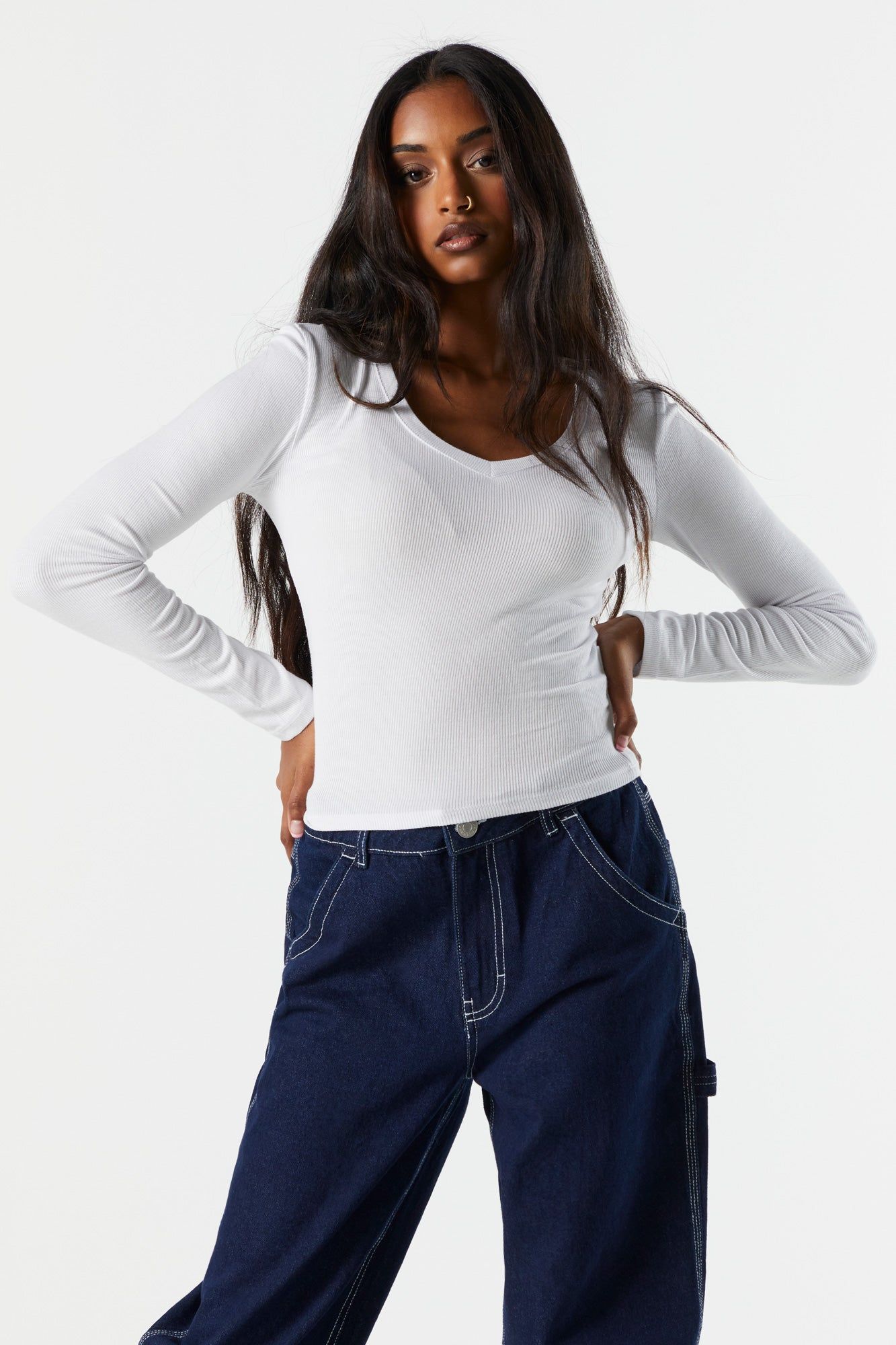Basic Ribbed V-Neck Long Sleeve Top sold by Urban Planet product image thumbnail 10