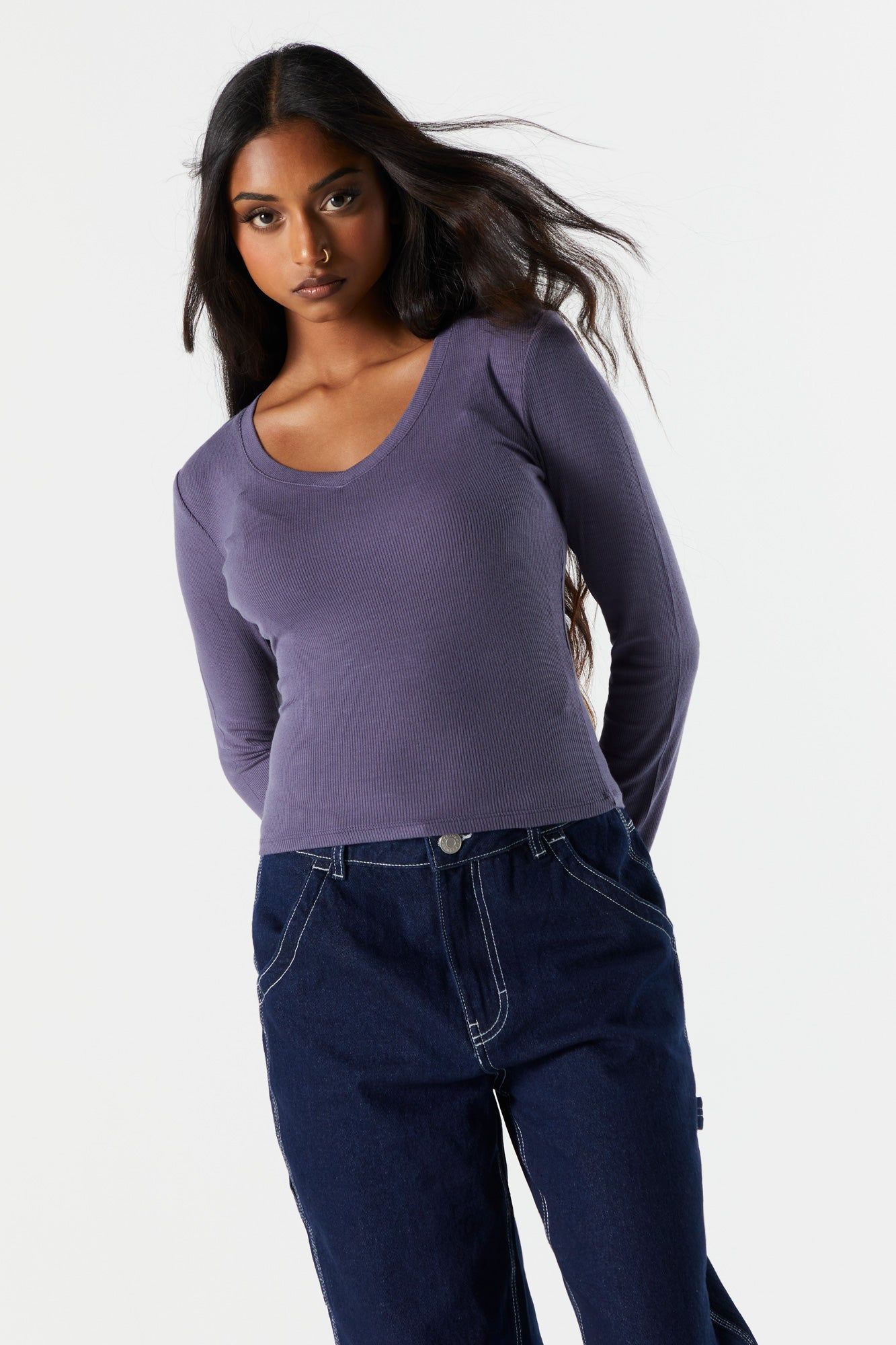 Basic Ribbed V-Neck Long Sleeve Top sold by Urban Planet product image thumbnail 16