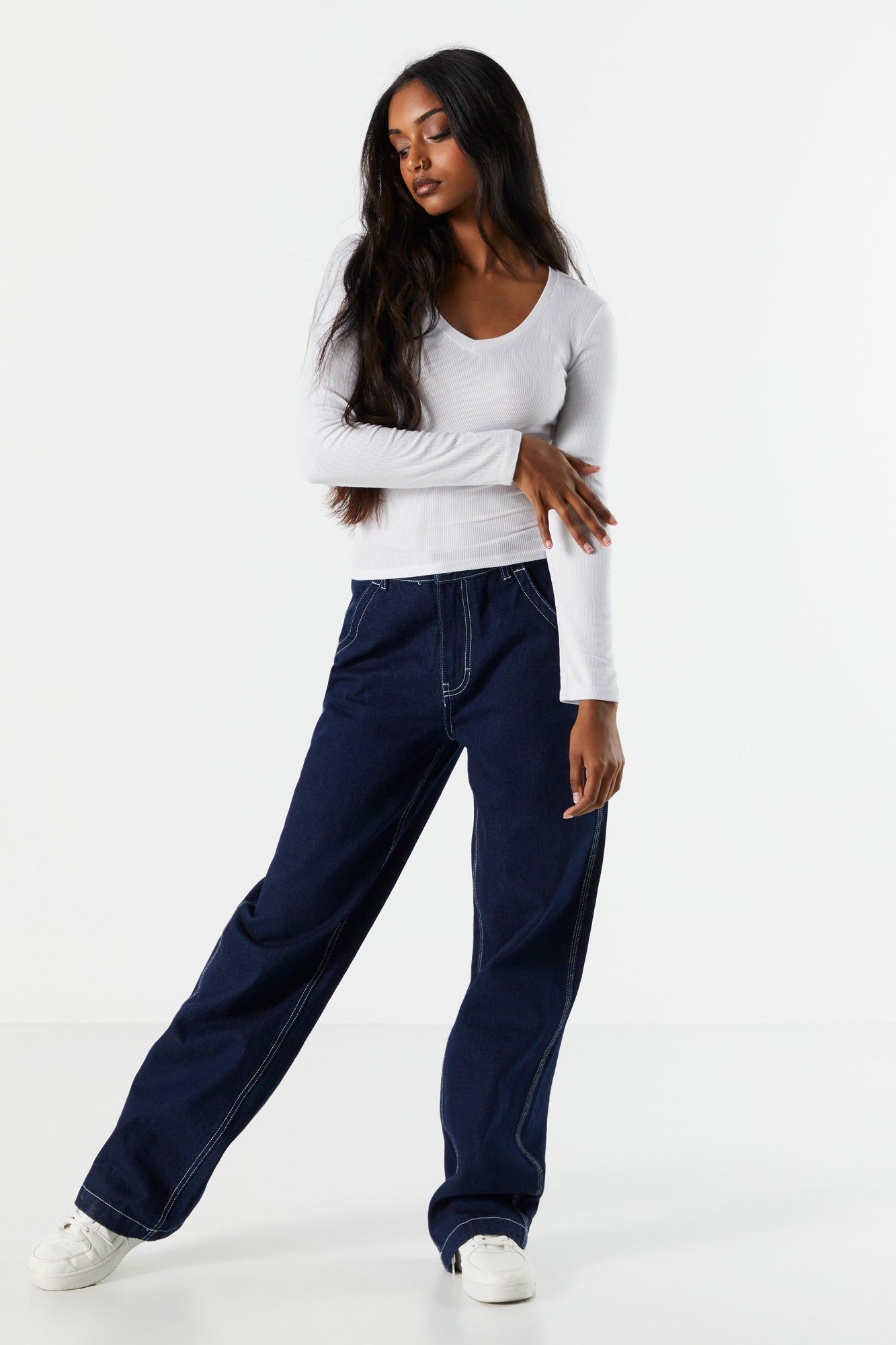 Basic Ribbed V-Neck Long Sleeve Top sold by Urban Planet product image thumbnail 12