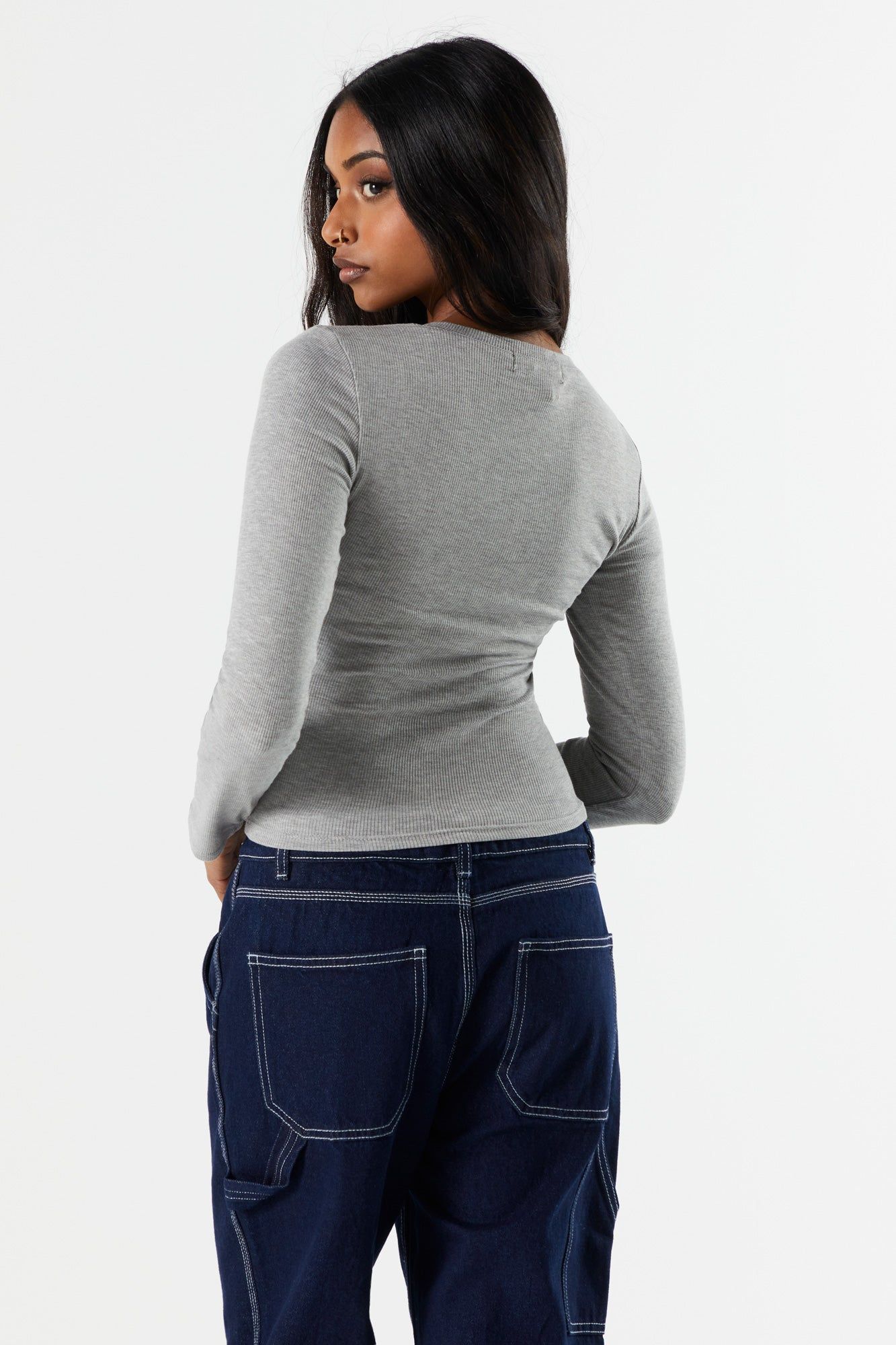 Basic Ribbed V-Neck Long Sleeve Top sold by Urban Planet product image thumbnail 8