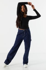 Basic Ribbed V-Neck Long Sleeve Top sold by Urban Planet
