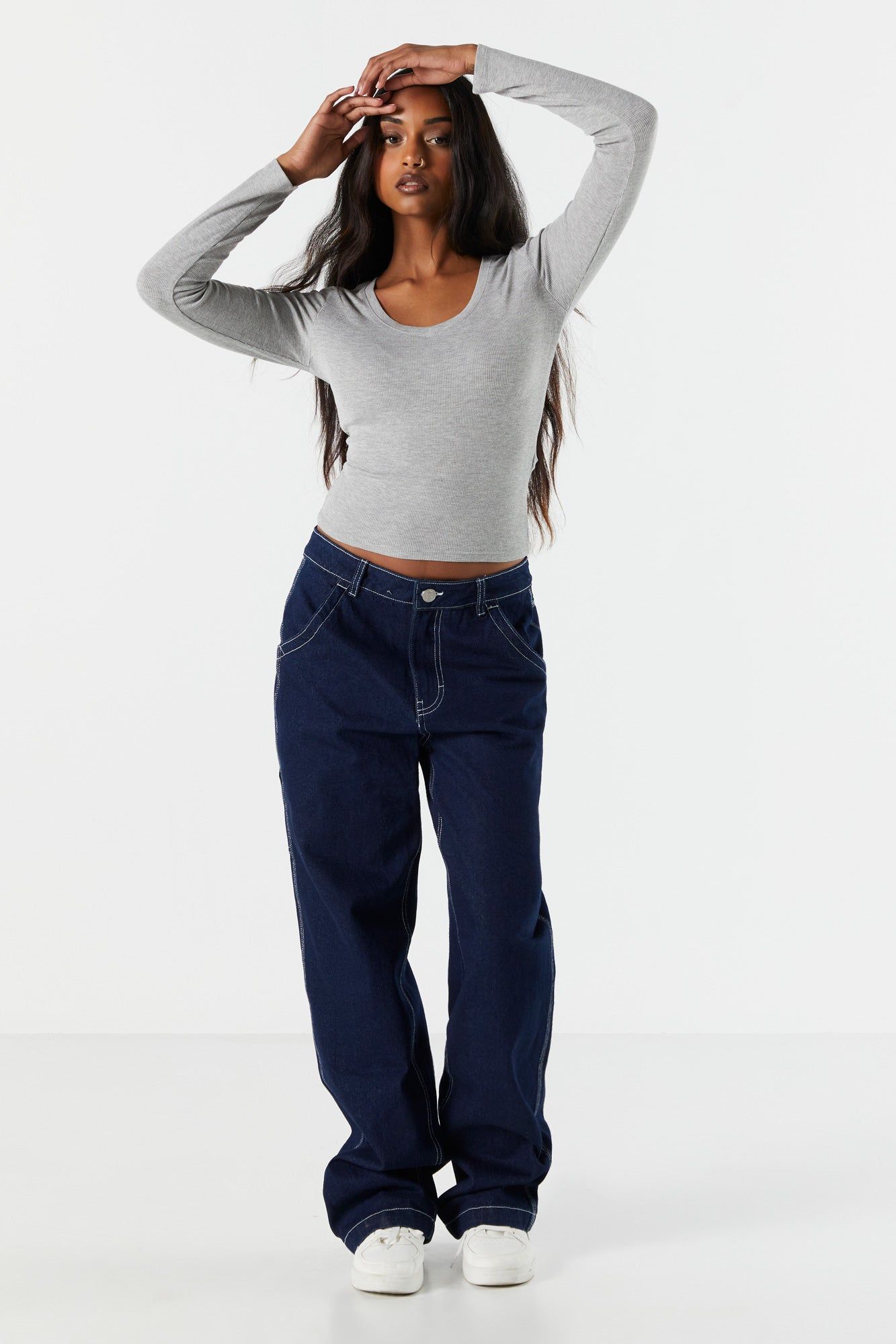 Basic Ribbed V-Neck Long Sleeve Top sold by Urban Planet product image thumbnail 9