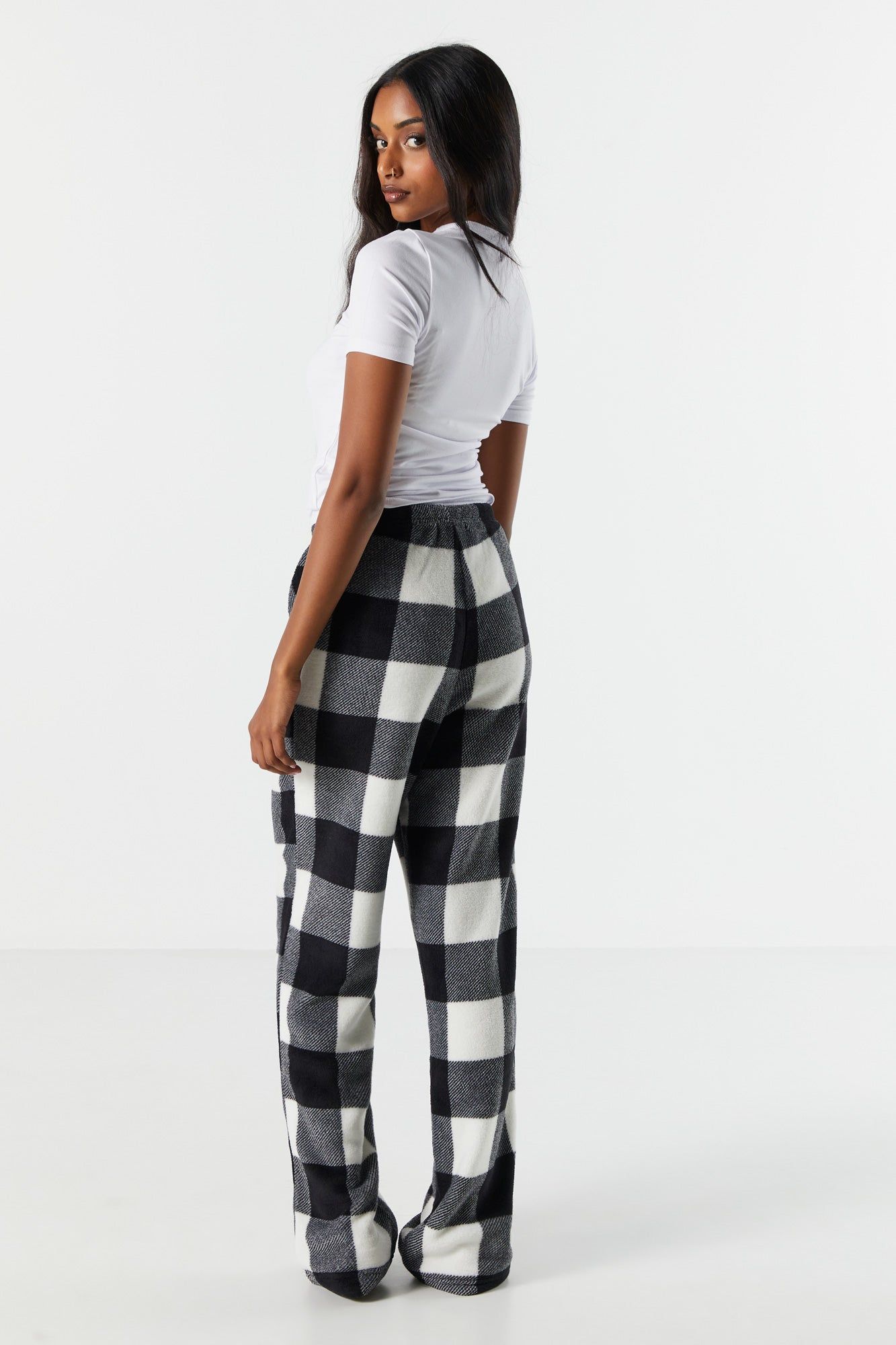 Black and White Plaid Print Plush Pajama Pant sold by Urban Planet product image thumbnail 3