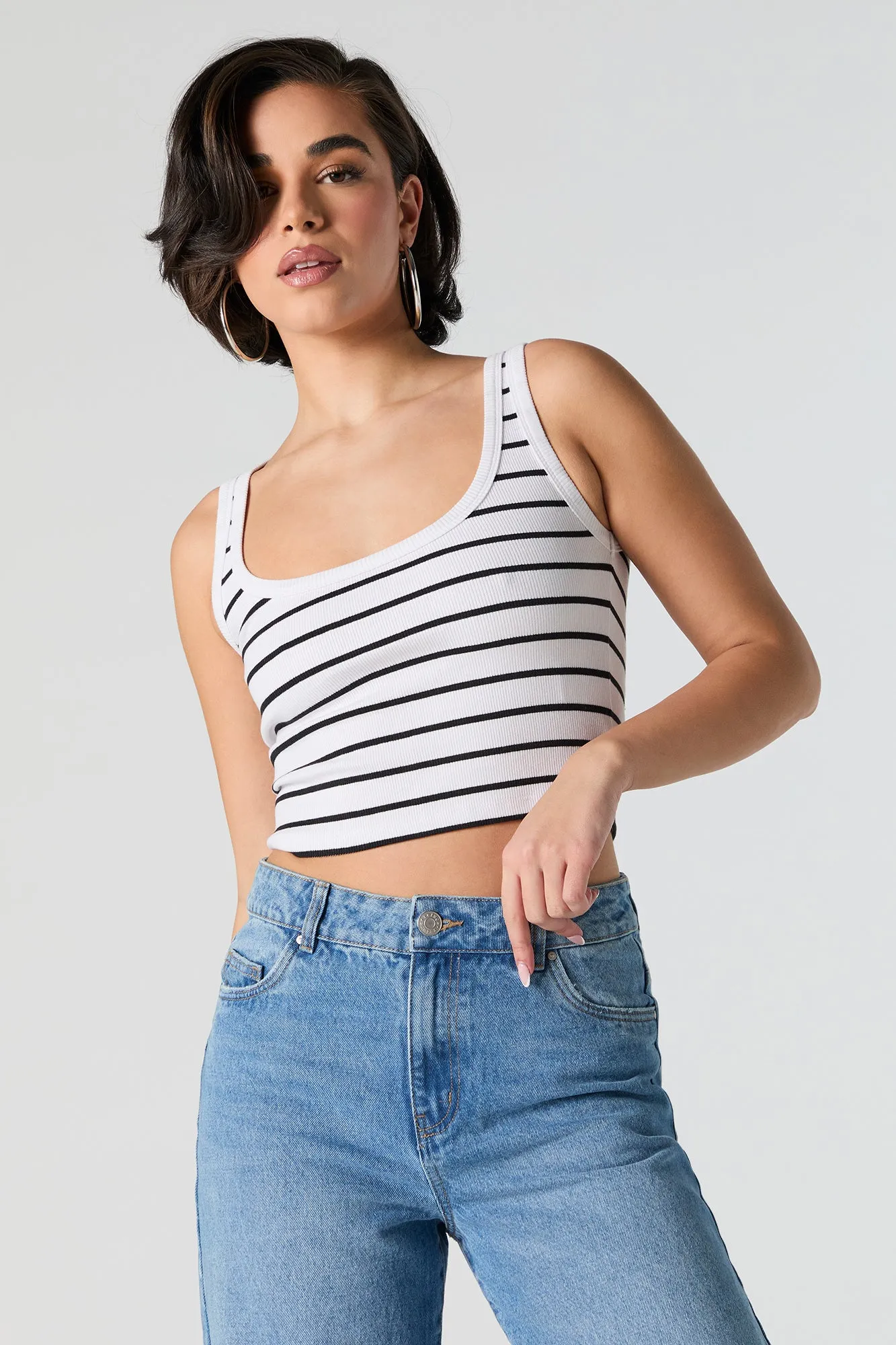 Striped Ribbed Square Neck Cropped Tank sold by Urban Planet product image thumbnail 5