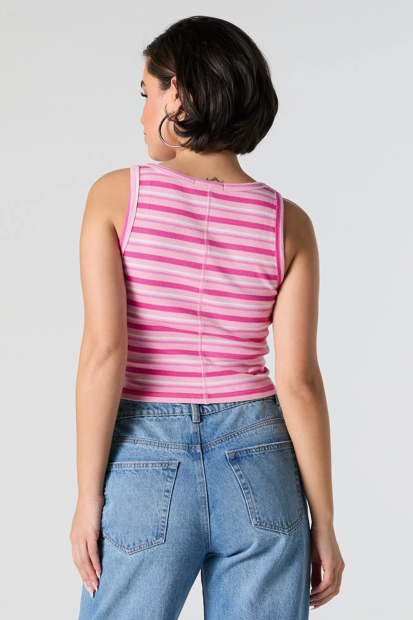 Striped Ribbed Square Neck Cropped Tank sold by Urban Planet product image thumbnail 2