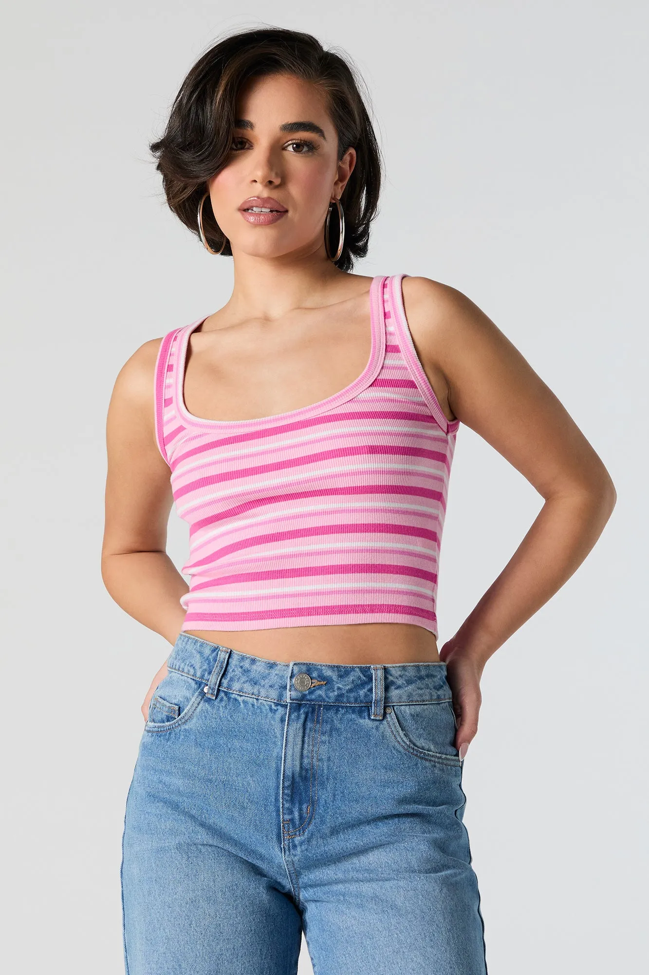 Striped Ribbed Square Neck Cropped Tank sold by Urban Planet