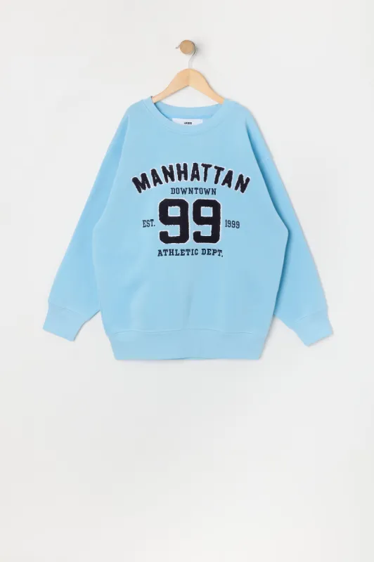 Girls Oversized Manhattan Chenille Embroidered Fleece Sweatshirt sold by Urban Planet