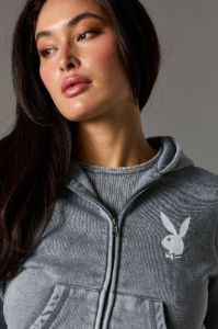 Playboy Graphic Zip-Up Washed Hoodie sold by Urban Planet