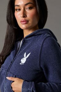 Playboy Graphic Zip-Up Washed Hoodie sold by Urban Planet
