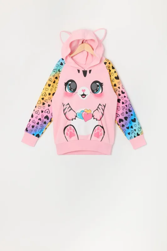 Haut à capuchon à imprimé Chat-licorne amour pour fille sold by Urban Planet