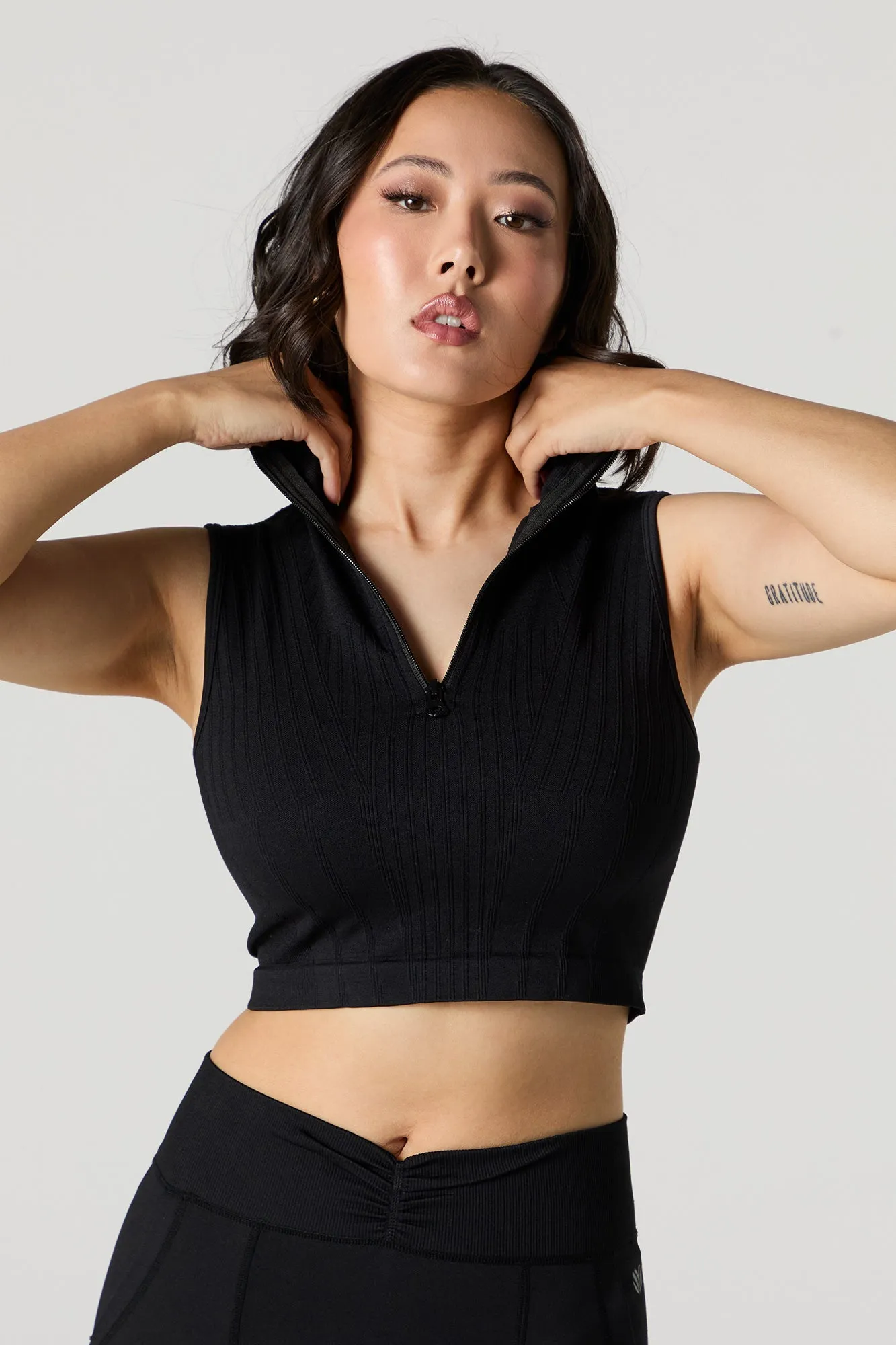 Active Seamless Ribbed Half Zip Cropped Tank sold by Urban Planet product image thumbnail 4