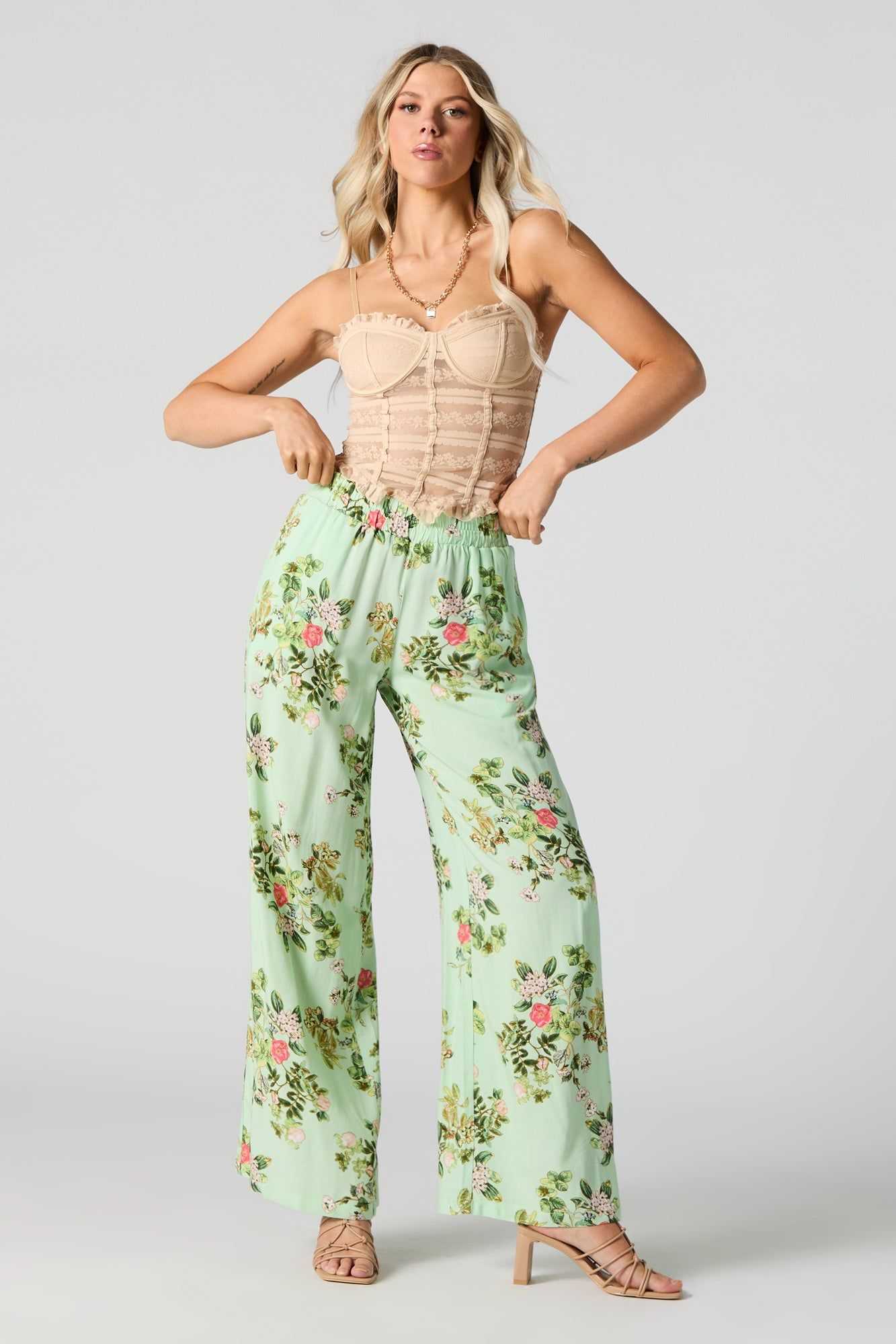 Green Floral Wide Leg Pant sold by Urban Planet