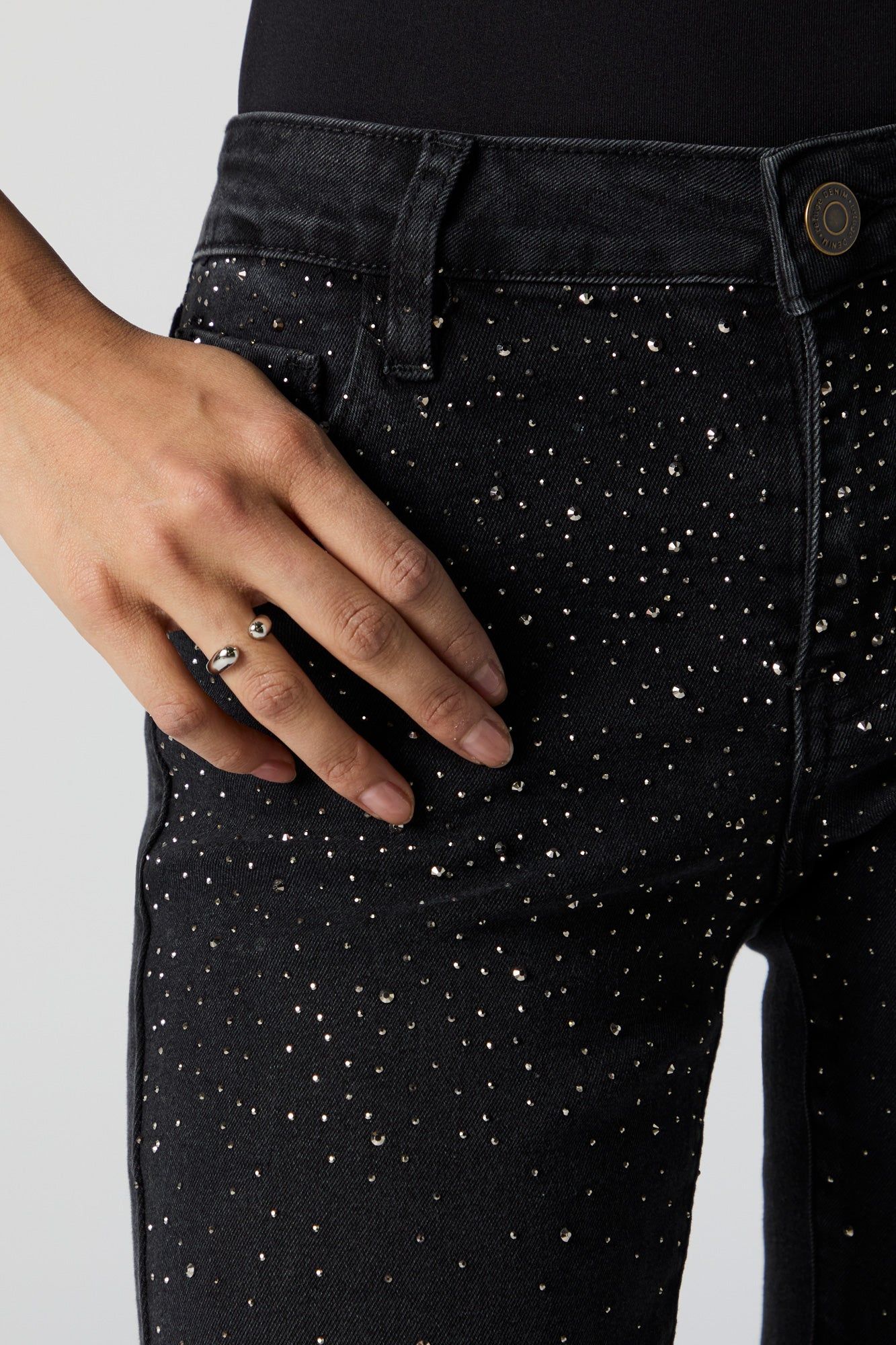 Black Wash Rhinestone Flare Jean sold by Urban Planet product image thumbnail 4