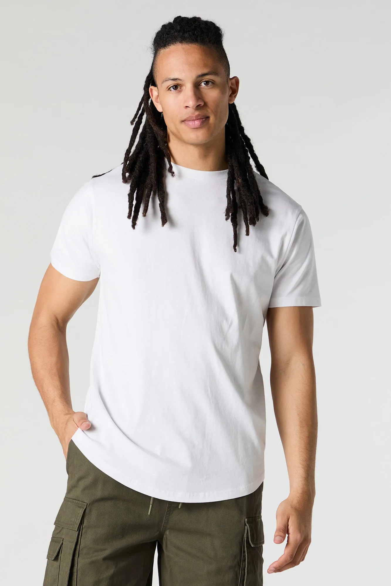 Curve Hem Crewneck T-Shirt sold by Urban Planet