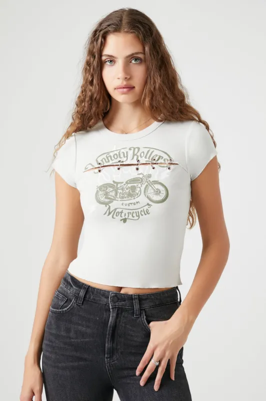 T-shirt utracourt côtelé à imprimé Unholy Rollers sold by Urban Planet