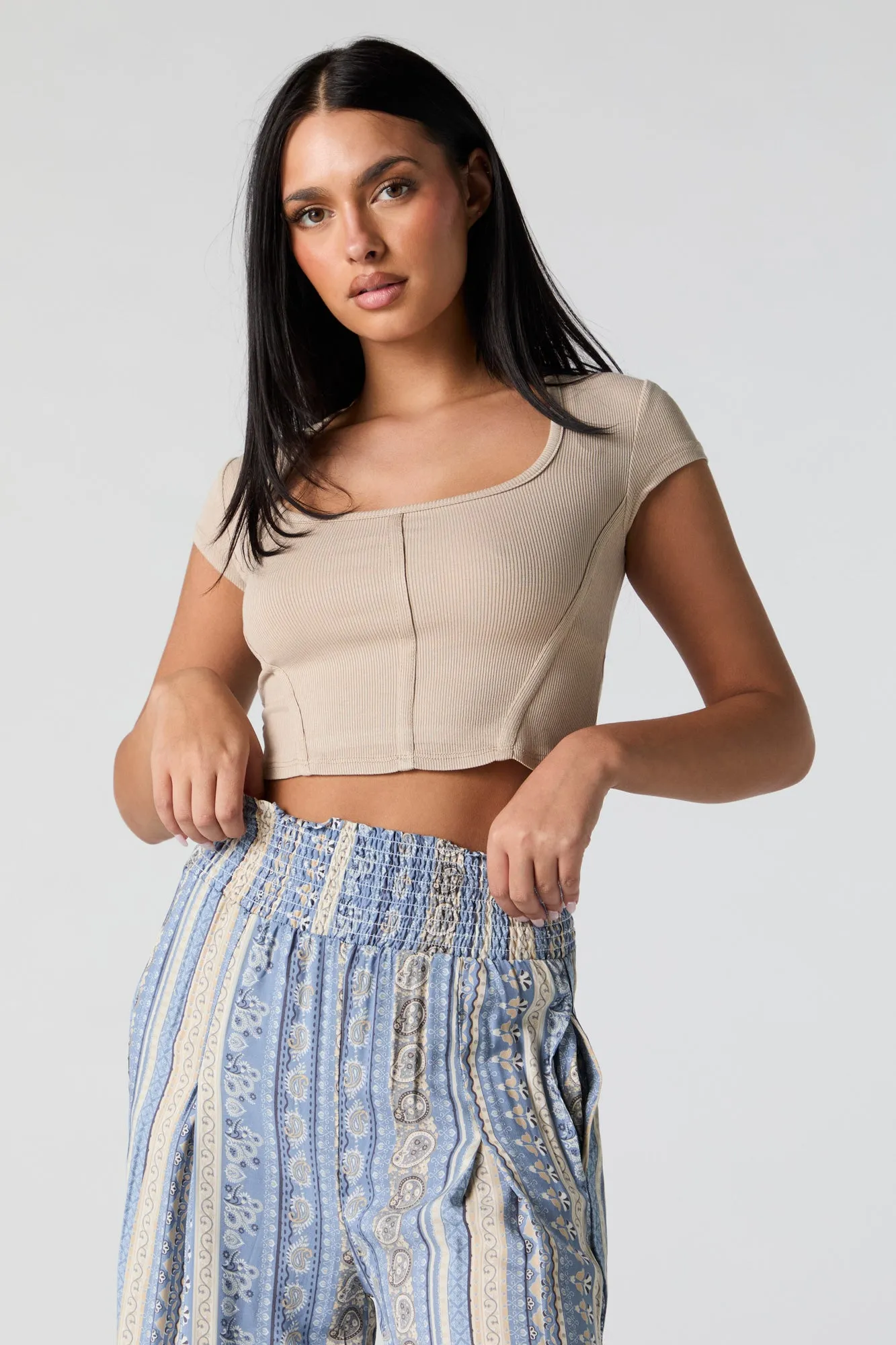 Ribbed Scoop Neck Corset T-Shirt sold by Urban Planet