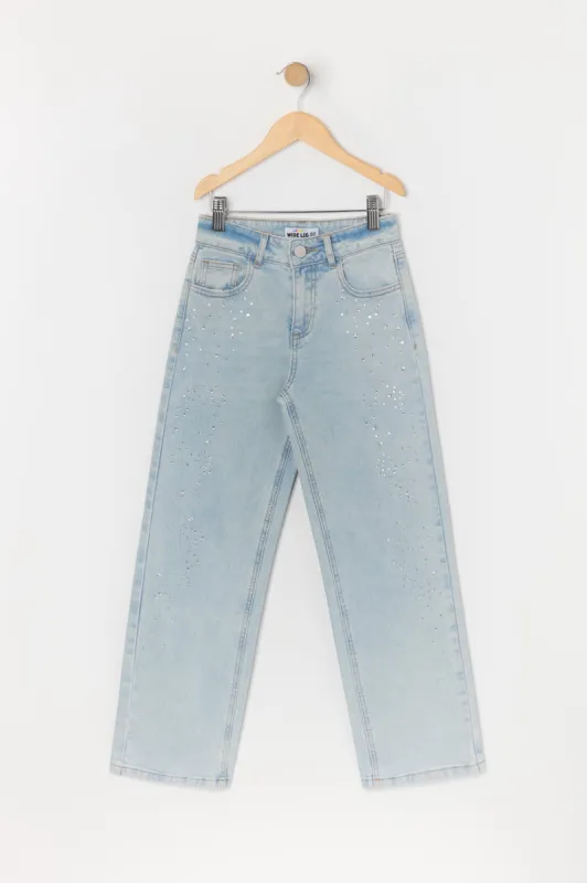 Jean à jambe large avec pierres du Rhin pour fille sold by Urban Planet