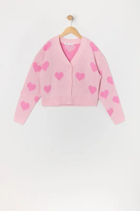 Girls Heart Knit Button-Up Sweater sold by Urban Planet